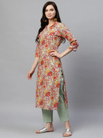 Ahika Women Festive Wear Cotton Fabric Cream Color Printed Trendy Kurta And Palazzo Set