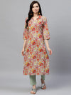 Ahika Women Festive Wear Cotton Fabric Cream Color Printed Trendy Kurta And Palazzo Set