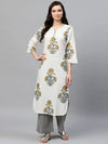 Ahika Women Off White Color Function Wear Cotton Fabric Printed Fancy Kurta And Palazzo Set