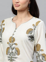 Ahika Women Off White Color Function Wear Cotton Fabric Printed Fancy Kurta And Palazzo Set