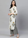 Ahika Women Off White Color Function Wear Cotton Fabric Printed Fancy Kurta And Palazzo Set