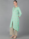 Ahika Women Sea Green Pure Cotton Printed Kurta Palazzos