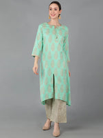 Ahika Women Sea Green Pure Cotton Printed Kurta Palazzos