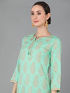 Ahika Women Sea Green Pure Cotton Printed Kurta Palazzos