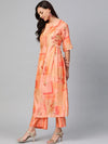 Ahika Women Casual Wear Cotton Fabric Peach Color Printed Trendy Kurta And Palazzo Set