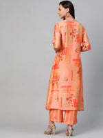 Ahika Women Casual Wear Cotton Fabric Peach Color Printed Trendy Kurta And Palazzo Set