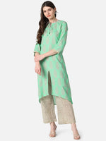 Ahika Women Occasion Wear Cotton Fabric Printed Stylish Sea Green Color Kurta And Palazzo Set