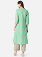 Ahika Women Occasion Wear Cotton Fabric Printed Stylish Sea Green Color Kurta And Palazzo Set