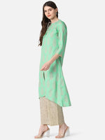 Ahika Women Occasion Wear Cotton Fabric Printed Stylish Sea Green Color Kurta And Palazzo Set