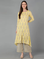 Ahika Women Yellow Pure Cotton Printed Kurta Palazzos 1