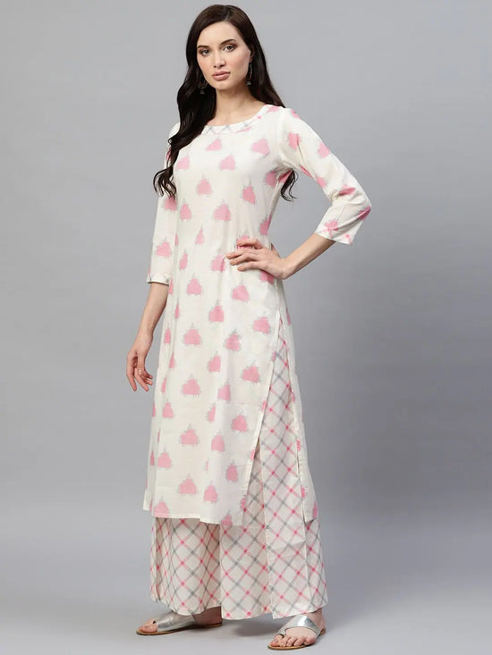 Ahika Women Festive Wear Cotton Fabric Off White Color Printed Trendy Kurta And Palazzo Set