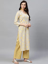 Ahika Women Casual Wear Cotton Fabric Dark Beige Color Printed Trendy Kurta And Palazzo Set