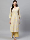 Ahika Women Casual Wear Cotton Fabric Dark Beige Color Printed Trendy Kurta And Palazzo Set