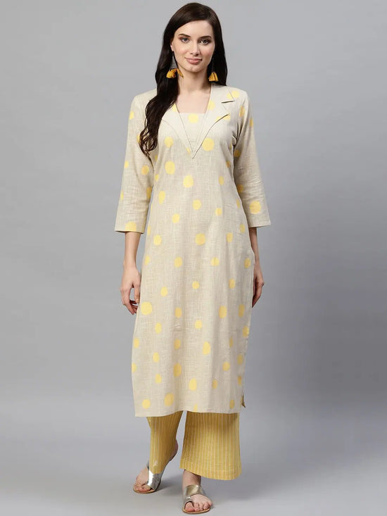 Ahika Women Casual Wear Cotton Fabric Dark Beige Color Printed Trendy Kurta And Palazzo Set