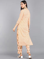 Ahika Women Peach Coloured Striped Regular Pure Cotton Kurta With Trousers Set