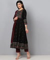 Ahika Women Black And Red Color Cotton Fabric Printed Fancy Kurta And Dupatta Set