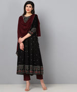 Ahika Women Black And Red Color Cotton Fabric Printed Fancy Kurta And Dupatta Set