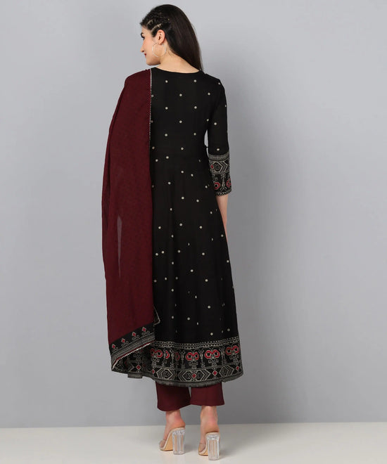 Ahika Women Black And Red Color Cotton Fabric Printed Fancy Kurta And Dupatta Set