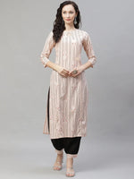 Ahika Women Peach Coloured Printed Regular Pure Cotton Kurta With Palazzos