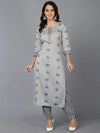 Ahika Women Grey Cotton Blend Kurta Trousers