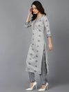 Ahika Women Grey Cotton Blend Kurta Trousers