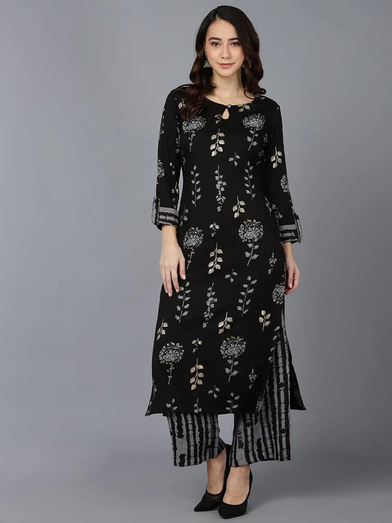 Ahika Women Black Cotton Blend Kurta Trousers