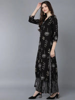 Ahika Women Black Cotton Blend Kurta Palazzos