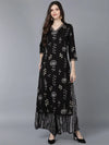 Ahika Women Black Cotton Blend Kurta Palazzos