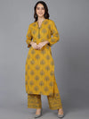 Ahika Women Mustard Pure Cotton Kurta Trousers