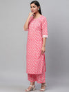 Ahika Women Pink White Printed Kurta With Palazzos Dupatta