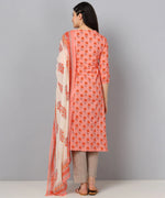 Ahika Women Pink And White Color Cotton Fabric Printed Fancy Kurta