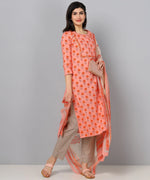 Ahika Women Pink And White Color Cotton Fabric Printed Fancy Kurta