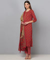 Ahika Women Maroon Brown Printed Kurta With Trousers Dupatta