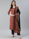 Ahika Women Blue And Red Color Cotton Fabric Printed Fancy Kurta And Palazzo Dupatta Set