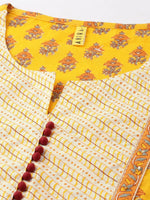 Ahika Women Yellow Orange Printed Kurta With Palazzos Dupatta