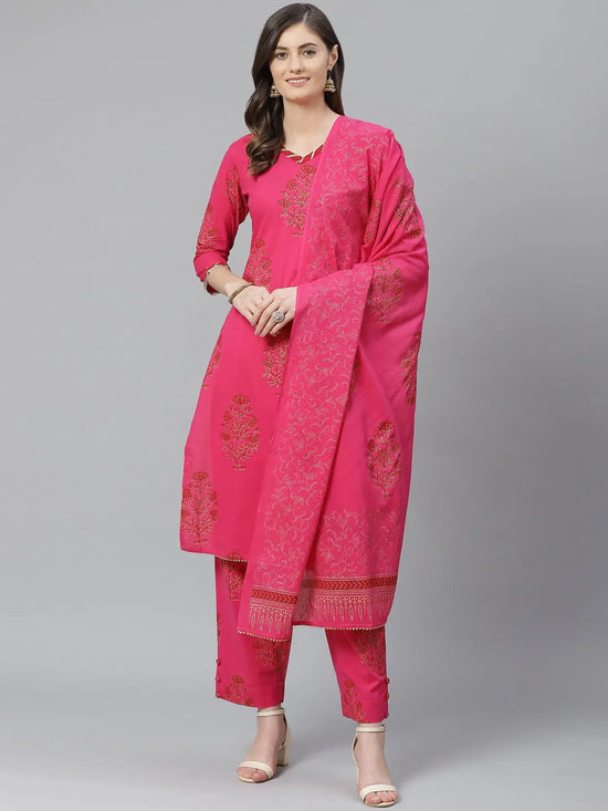 Ahika Women Pink Ethnic Motifs Printed Regular Pure Cotton Kurta