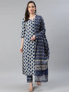 Ahika Women Cotton Off White Ethnic Motifs Printed Straight Kurta Palazzo Dupatta Set 2