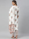 Ahika Women Cotton White Floral Printed Straight Kurta Palazzo Dupatta Set