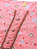 Ahika Women Cotton Pink Geometric Printed Straight Kurta Pant Dupatta Set