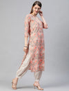 Ahika Women Cotton Peach Ethnic Motifs Printed Straight Kurta Pant Dupatta Set