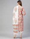 Ahika Women Cotton Peach Ethnic Motifs Printed Straight Kurta Pant Dupatta Set