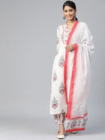 Ahika Women Off White Red Ethnic Motifs Printed Pure Cotton Kurta With Salwar Dupatta