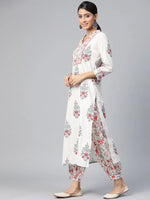 Ahika Women Off White Red Ethnic Motifs Printed Pure Cotton Kurta With Salwar Dupatta