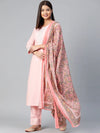 Ahika Women Pink Yoke Design Regular Gotta Patti Pure Cotton Kurta With Trousers Dupatta