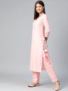 Ahika Women Pink Yoke Design Regular Gotta Patti Pure Cotton Kurta With Trousers Dupatta