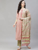 Ahika Women Pink Ethnic Motifs Printed Regular Pure Cotton Kurta With Palazzos