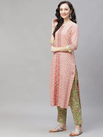 Ahika Women Pink Ethnic Motifs Printed Regular Pure Cotton Kurta With Palazzos