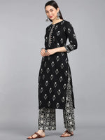 Ahika Women Black Beige Ethnic Motifs Printed Pure Cotton Kurta With Palazzos Dupatta Set