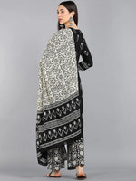 Ahika Women Black Beige Ethnic Motifs Printed Pure Cotton Kurta With Palazzos Dupatta Set