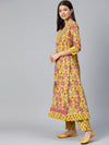 Ahika Women Yellow Ethnic Motifs Printed Regular Pure Cotton Kurta With Trousers